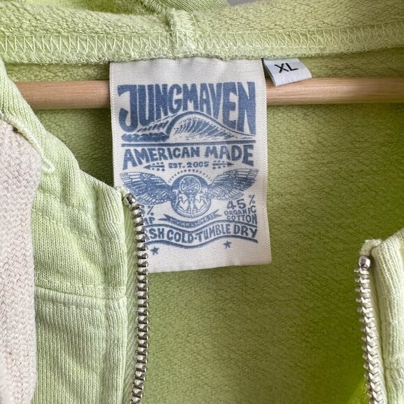 Jungmaven Size XL Light Green Full Zip Hooded Sweatshirt Hemp Cotton Organic EUC - Picture 3 of 6